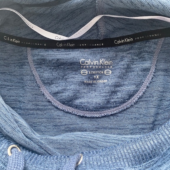 Calvin Klein Performance 3/4 Sleeve Blue Stretch Funnel Neck Hoodie Women’s 1X - Picture 2 of 9